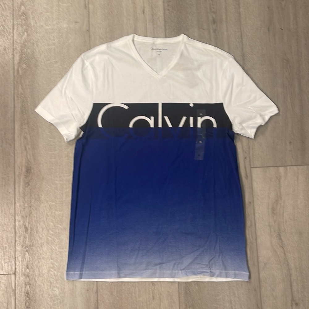 Calvin Klein V Neck White Logo Tee